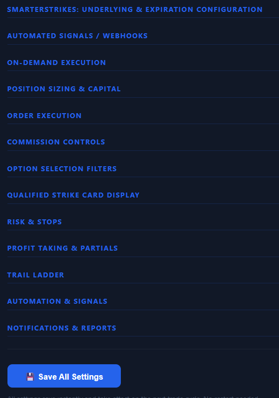 SmarterStrike configuration panels